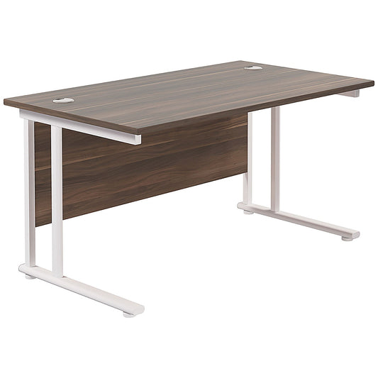 Jemini 1200mm Rectangular Desk, White Cantilever Leg, Walnut