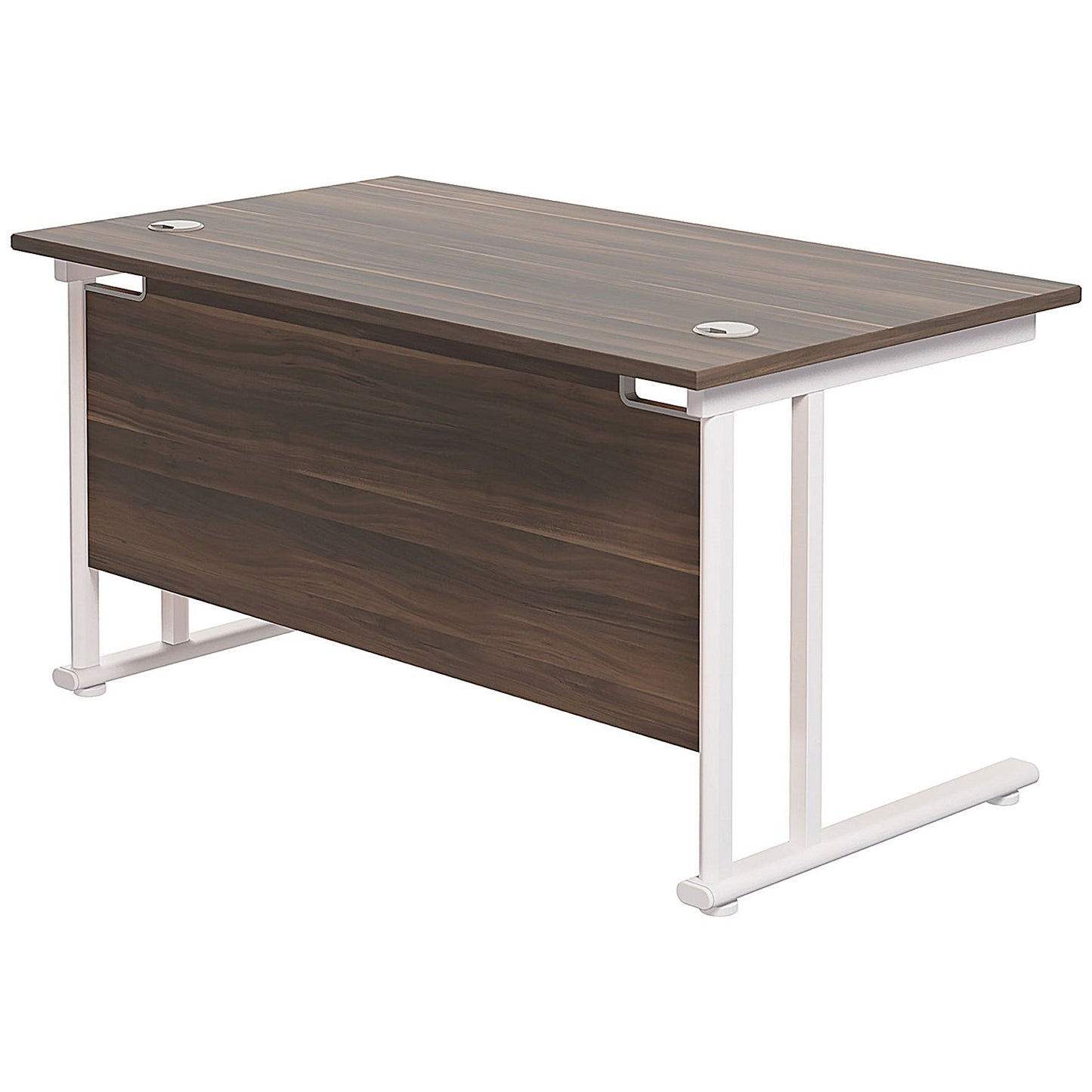 Jemini 1200mm Rectangular Desk, White Cantilever Leg, Walnut