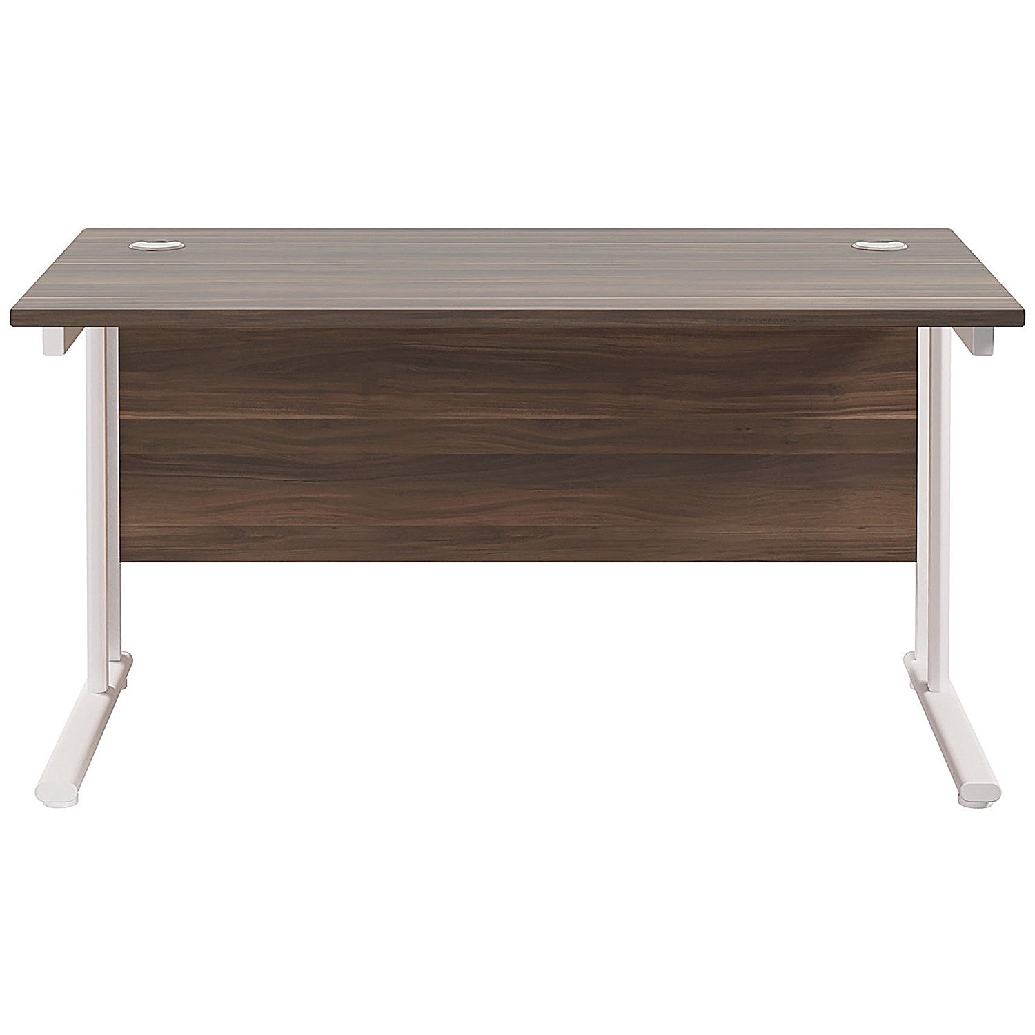 Jemini 1200mm Rectangular Desk, White Cantilever Leg, Walnut