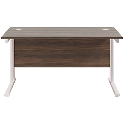 Jemini 1200mm Rectangular Desk, White Cantilever Leg, Walnut