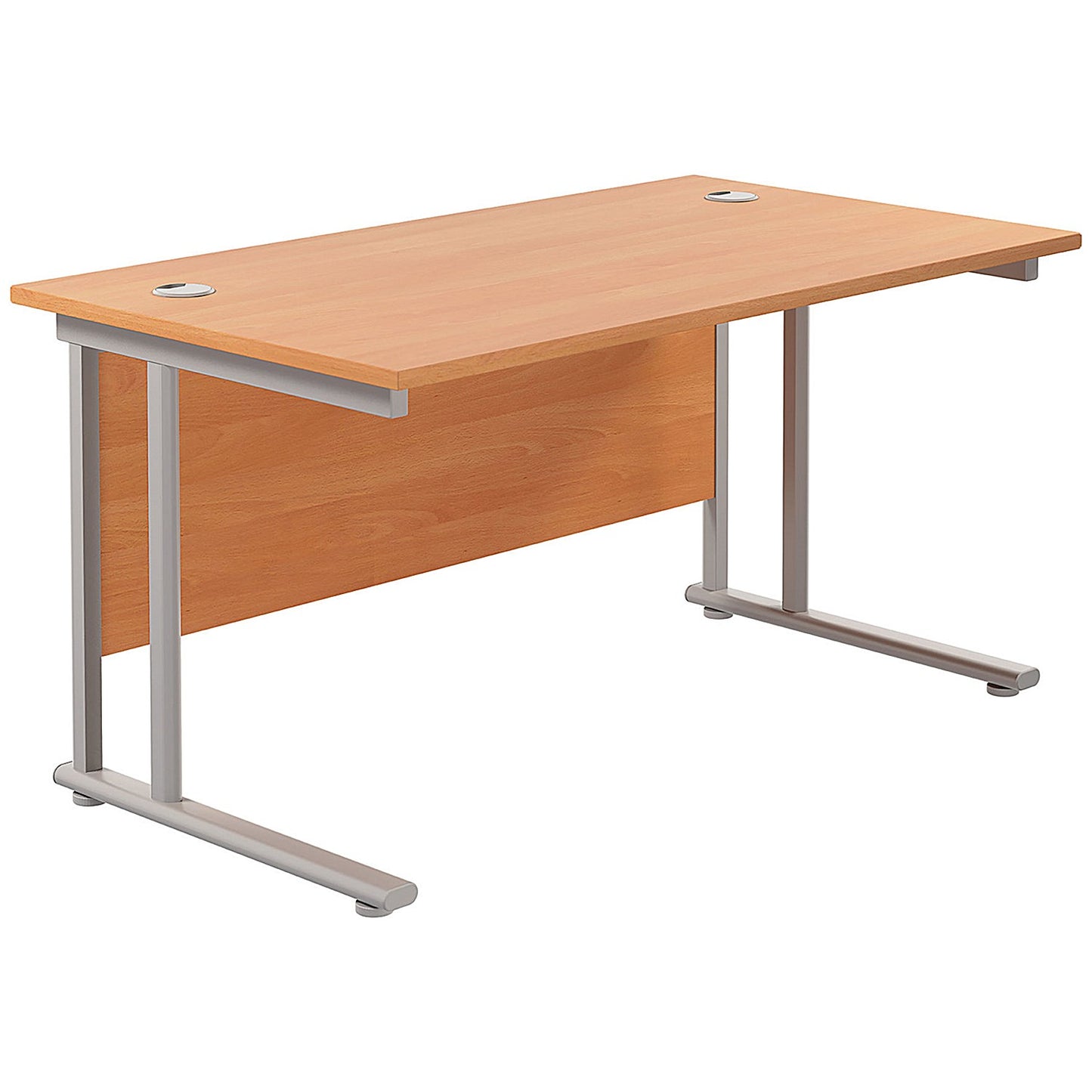 Jemini 1400mm Rectangular Desk, Silver Double Cantilever Leg, Beech