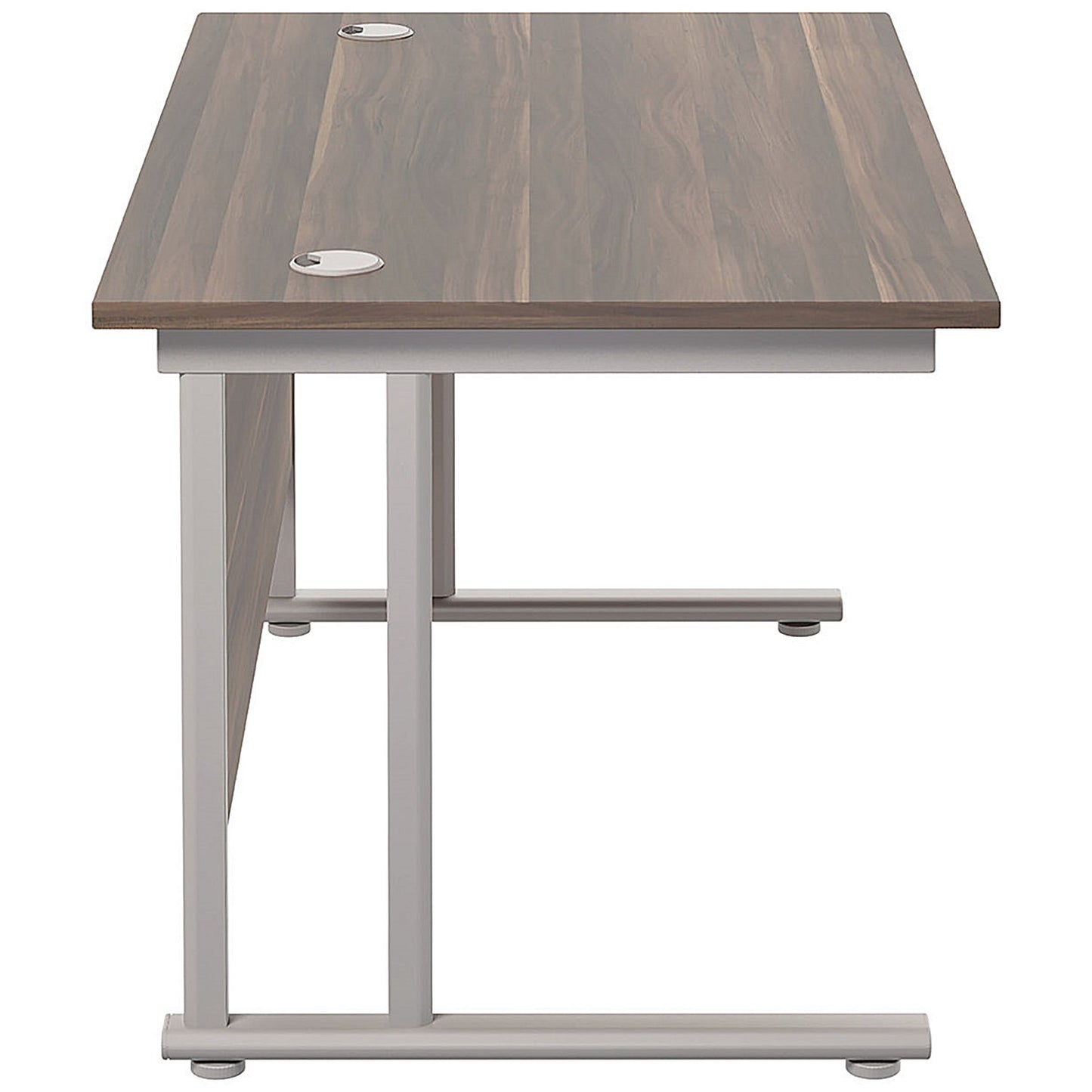 Jemini 1400mm Rectangular Desk, Silver Double Cantilever Leg, Walnut