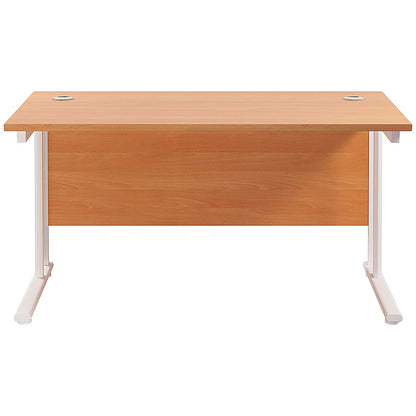 Jemini 1400mm Rectangular Desk, White Cantilever Leg, Beech