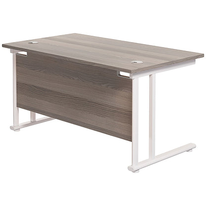 Jemini 1400mm Rectangular Desk, White Cantilever Leg, Grey Oak