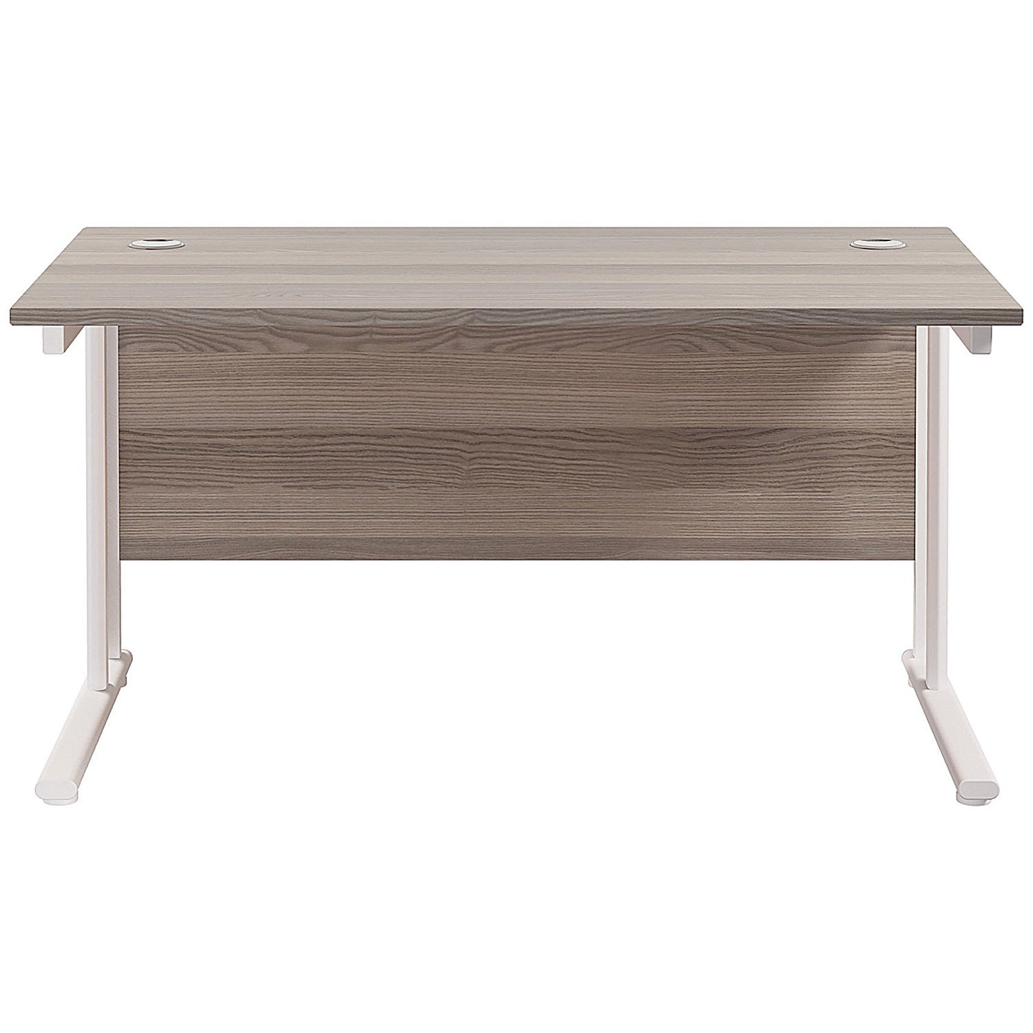 Jemini 1400mm Rectangular Desk, White Cantilever Leg, Grey Oak