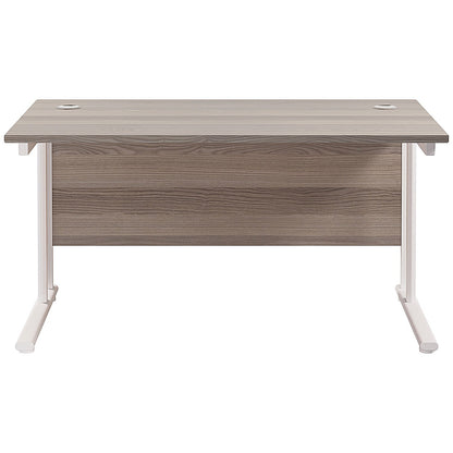 Jemini 1400mm Rectangular Desk, White Cantilever Leg, Grey Oak