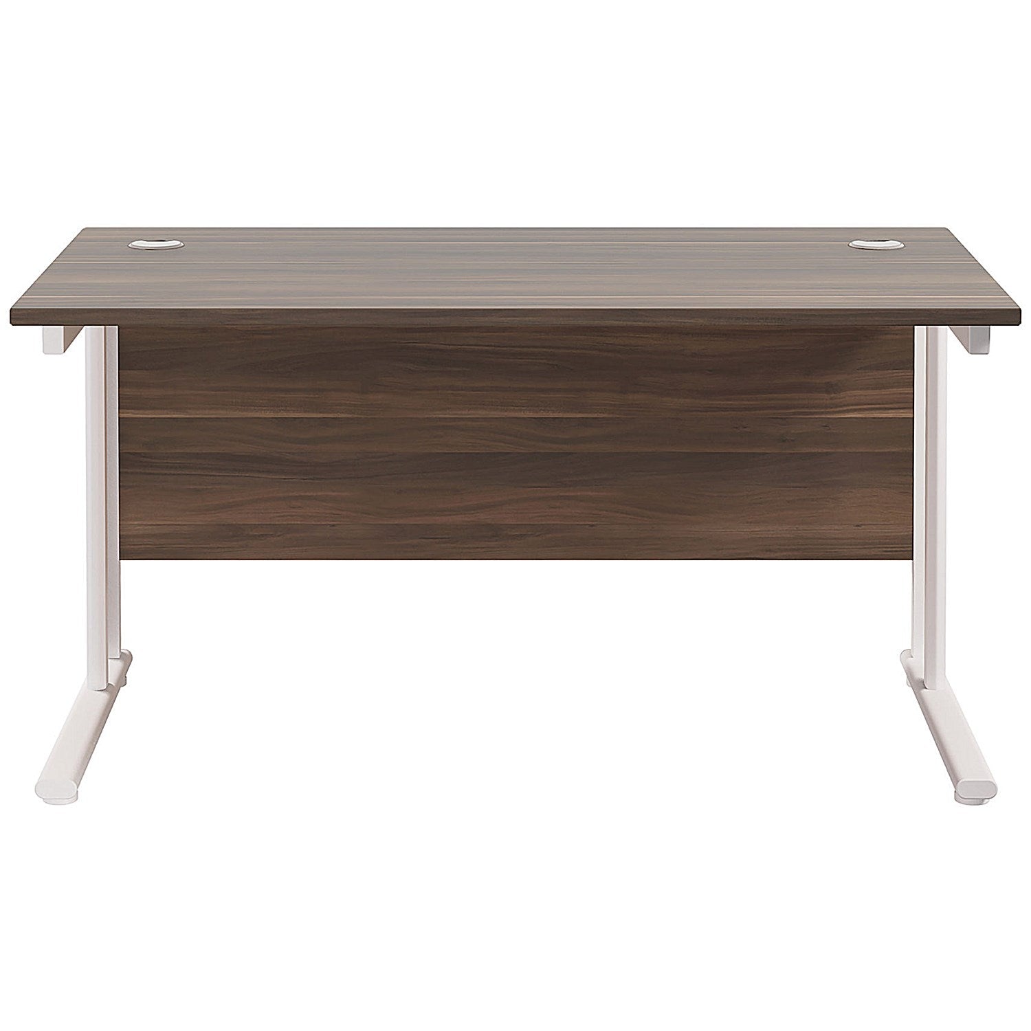 Jemini 1400mm Slim Rectangular Desk, White Cantilever Leg, Walnut