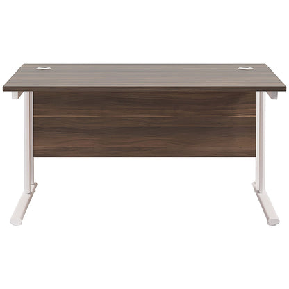 Jemini 1400mm Slim Rectangular Desk, White Cantilever Leg, Walnut