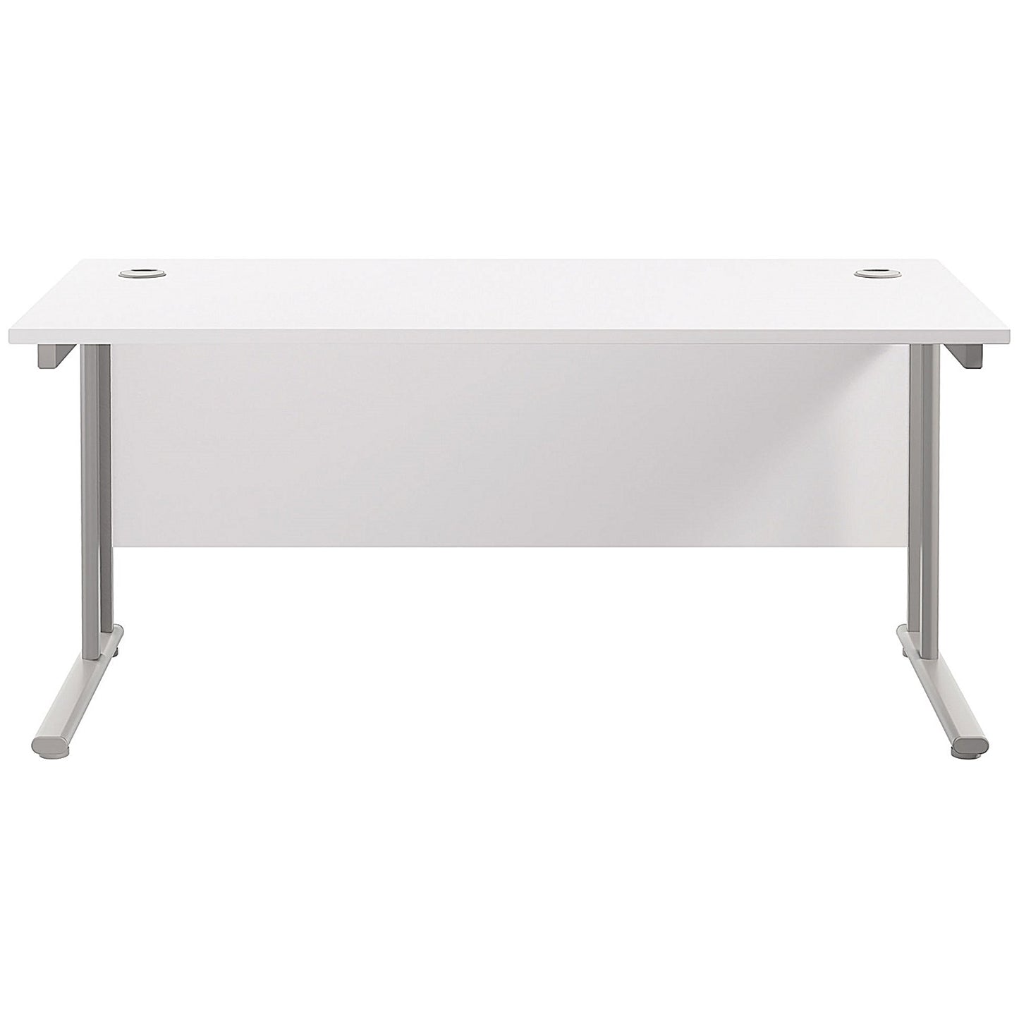 Jemini 1600mm Rectangular Desk, Silver Double Cantilever Leg, White