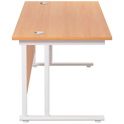 Jemini 1600mm Rectangular Desk, White Cantilever Leg, Beech