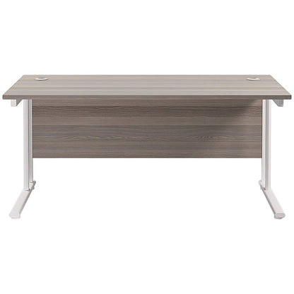 Jemini 1600mm Rectangular Desk, White Cantilever Leg, Grey Oak