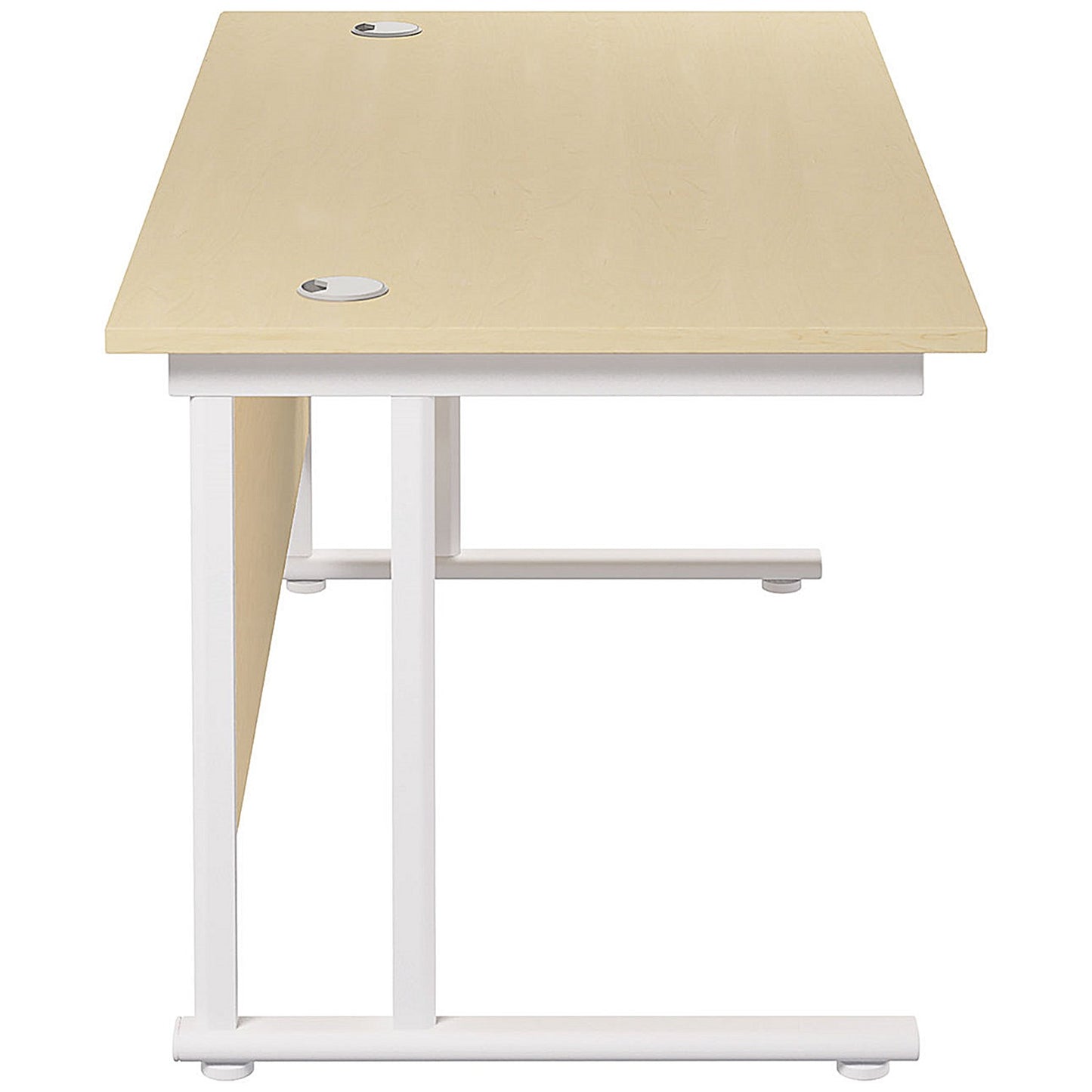 Jemini 1600mm Rectangular Desk, White Cantilever Leg, Maple
