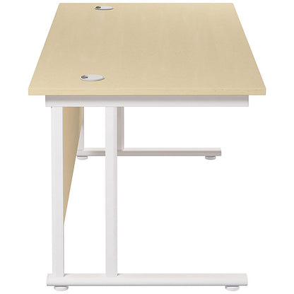 Jemini 1600mm Rectangular Desk, White Cantilever Leg, Maple