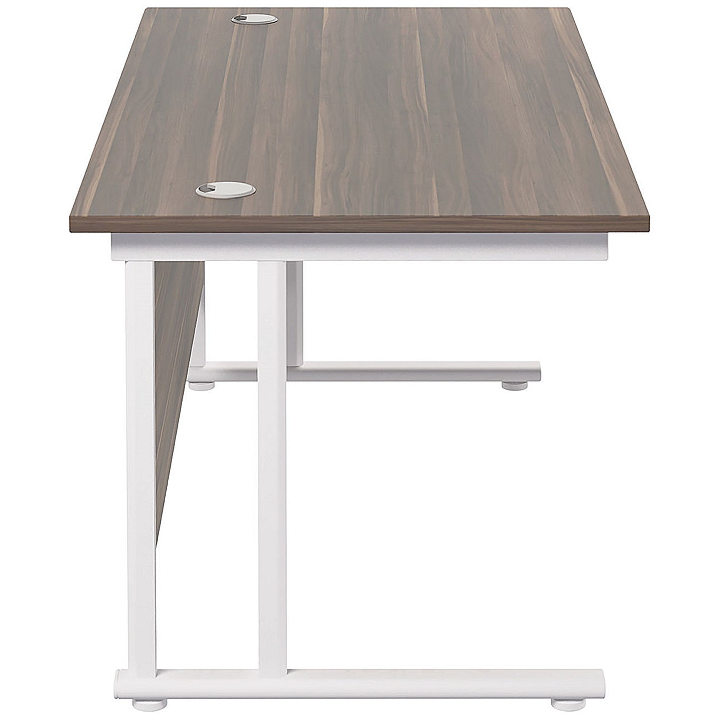 Jemini 1600mm Rectangular Desk, White Cantilever Leg, Walnut