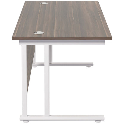 Jemini 1600mm Rectangular Desk, White Cantilever Leg, Walnut