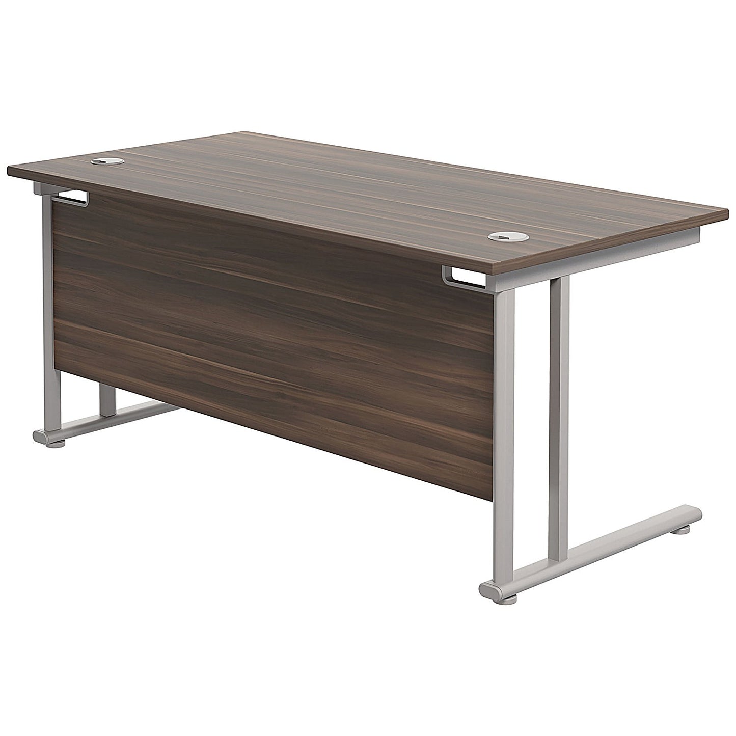 Jemini 1800mm Rectangular Desk, Silver Double Cantilever Leg, Walnut