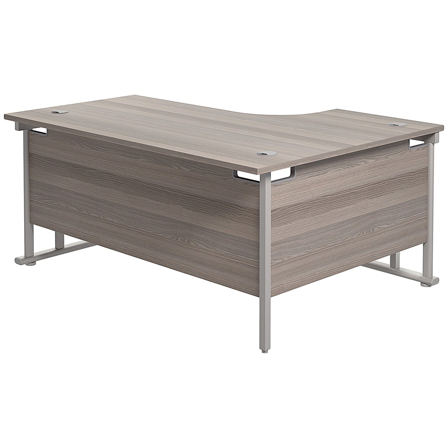 Jemini 1600mm Corner Desk, Left Hand, Silver Double Cantilever Legs, Grey Oak