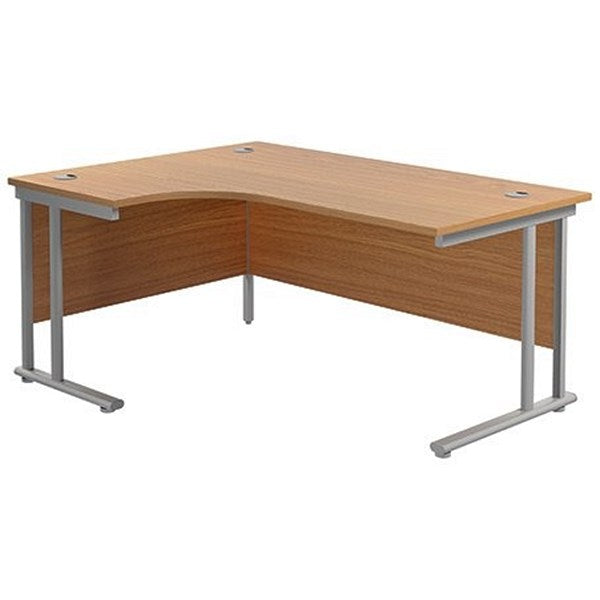 Jemini 1600mm Corner Desk, Left Hand, Silver Double Cantilever Legs, Oak