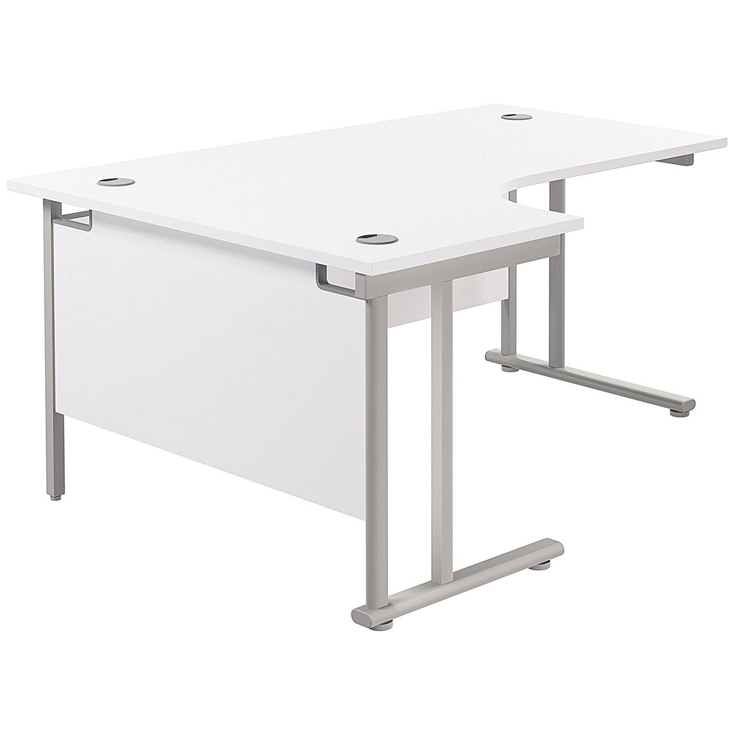 Jemini 1600mm Corner Desk, Left Hand, Silver Cantilever Legs, White