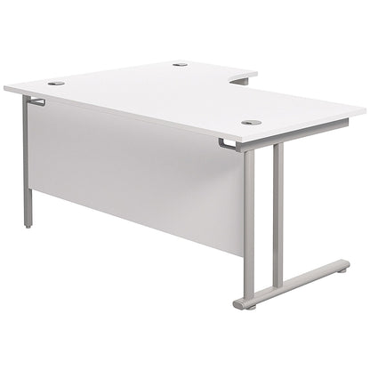 Jemini 1600mm Corner Desk, Right Hand, Silver Double Cantilever Legs, White