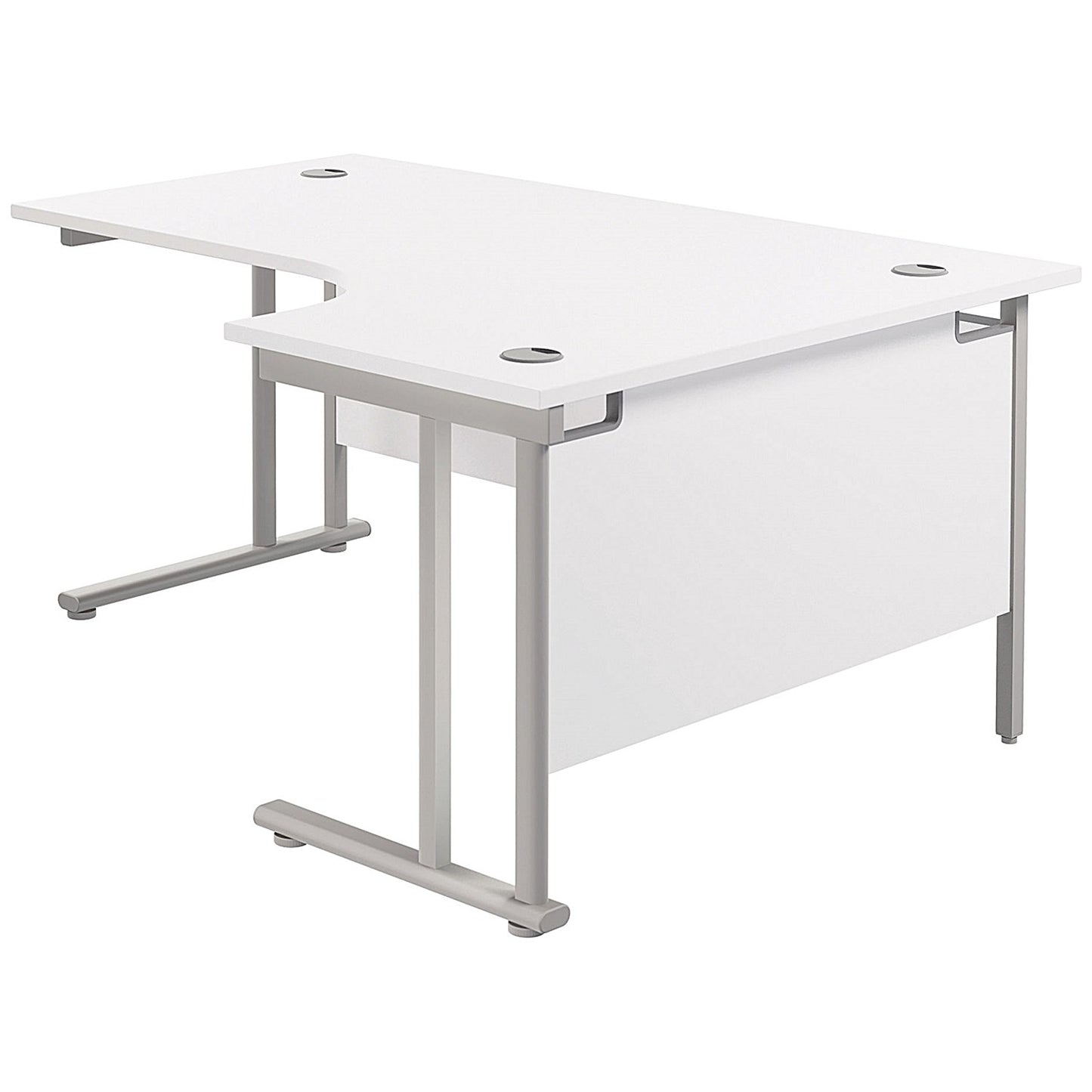 Jemini 1600mm Corner Desk, Right Hand, Silver Double Cantilever Legs, White
