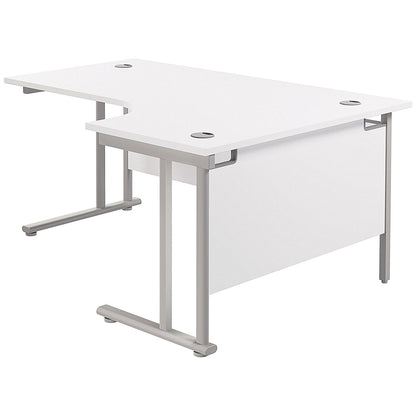 Jemini 1600mm Corner Desk, Right Hand, Silver Double Cantilever Legs, White