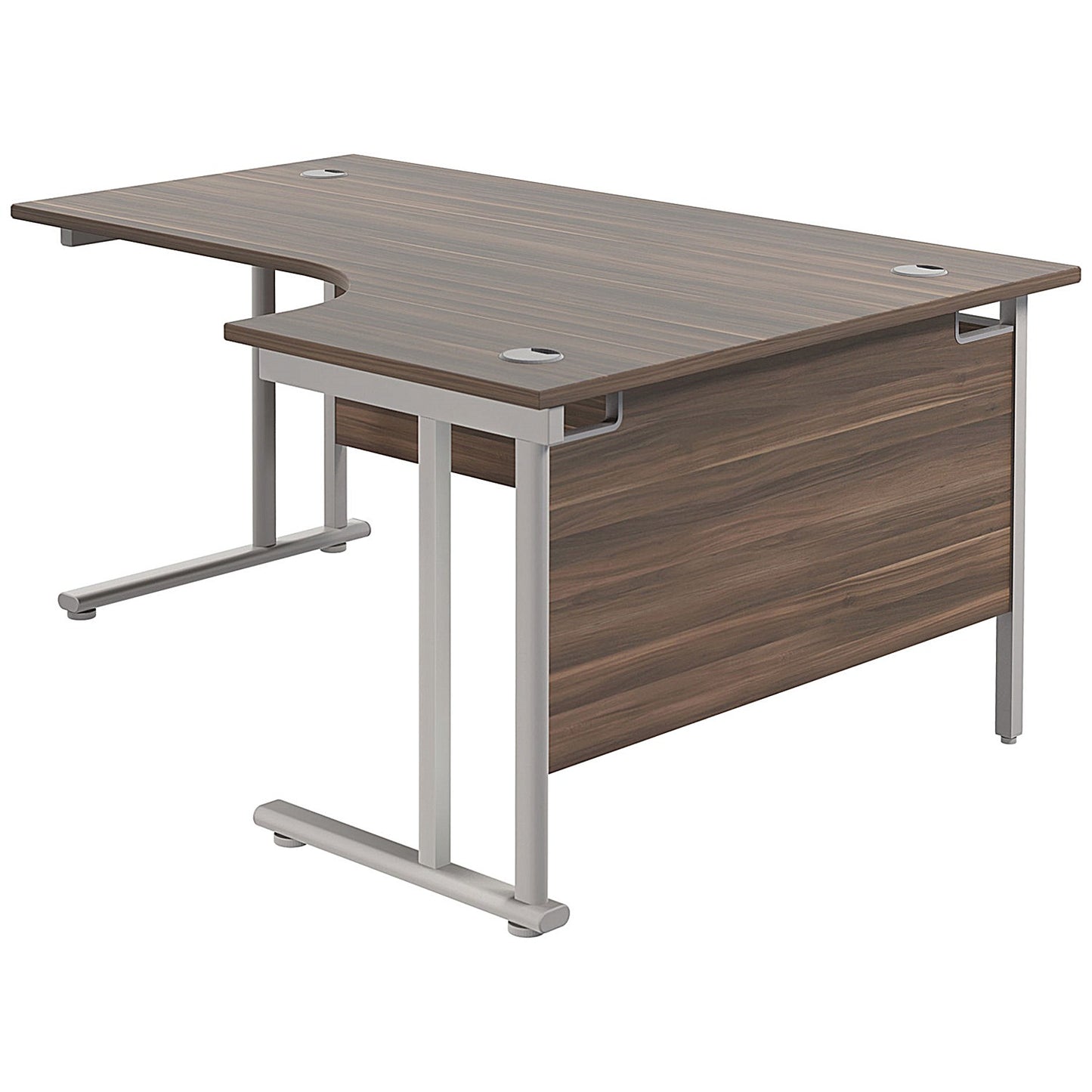 Jemini 1600mm Corner Desk, Right Hand, Silver Double Cantilever Legs, Walnut