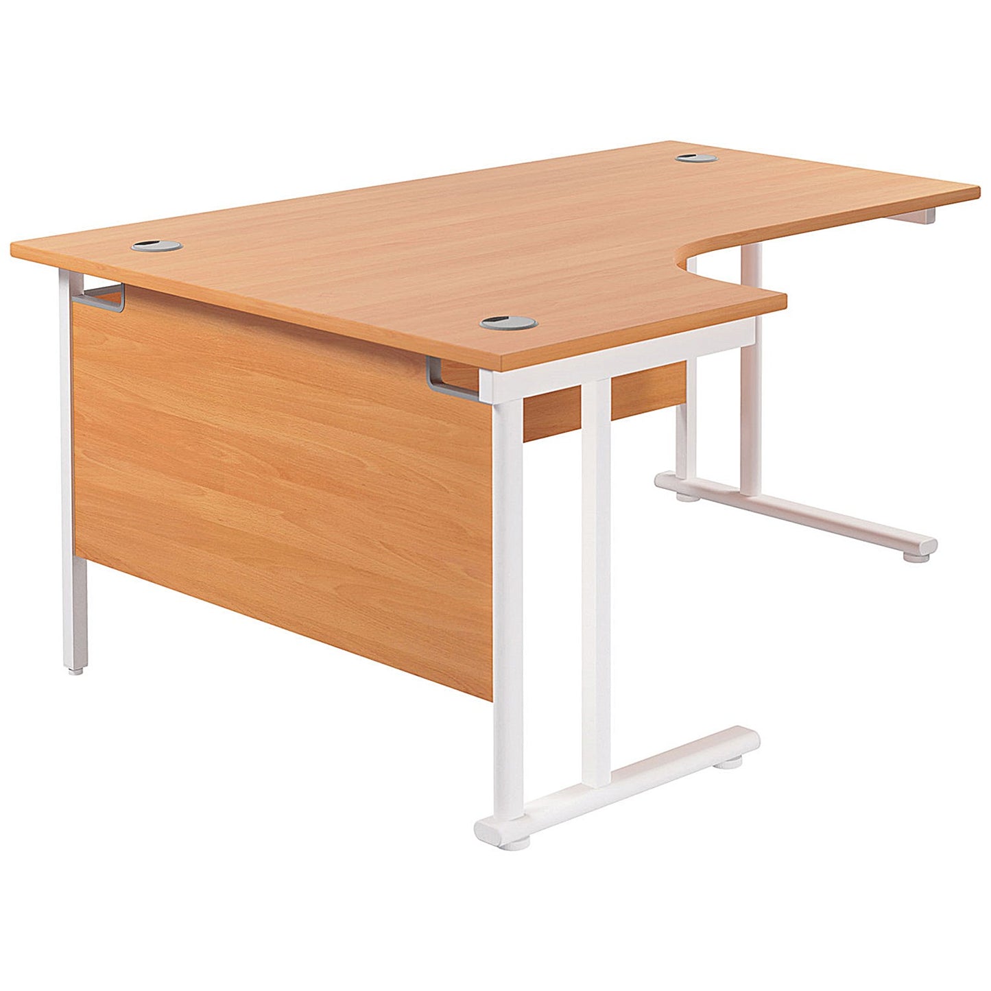 Jemini 1600mm Corner Desk, Left Hand, White Double Cantilever Legs, Beech