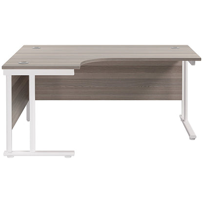 Jemini 1600mm Corner Desk, Left Hand, White Double Cantilever Legs, Grey Oak