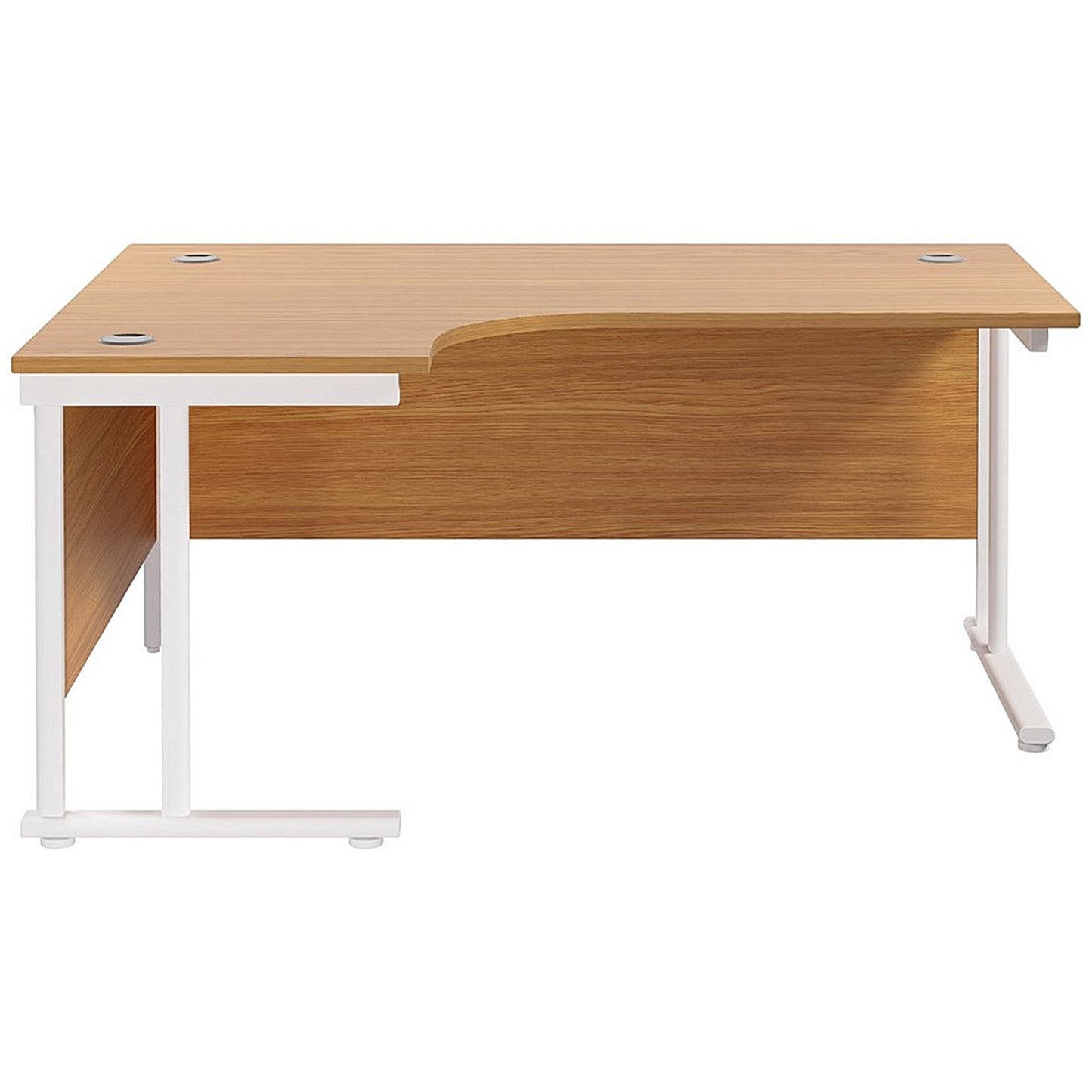 Jemini 1600mm Corner Desk, Left Hand, White Double Cantilever Legs, Oak