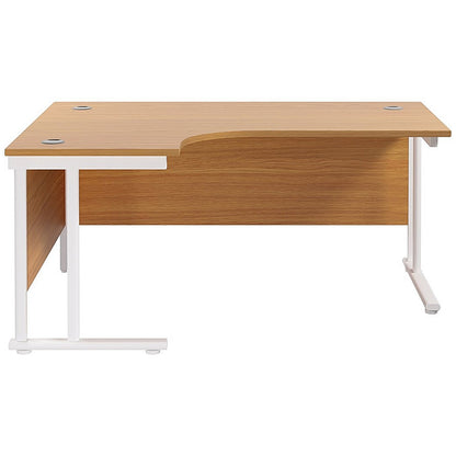 Jemini 1600mm Corner Desk, Left Hand, White Double Cantilever Legs, Oak