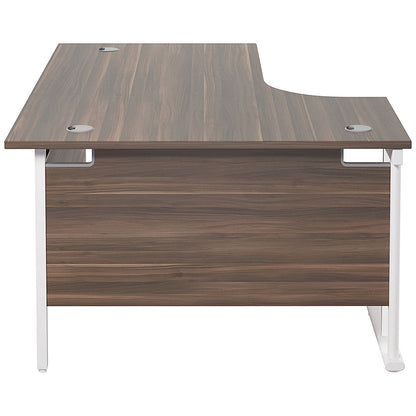 Jemini 1600mm Corner Desk, Left Hand, White Double Cantilever Legs, Walnut