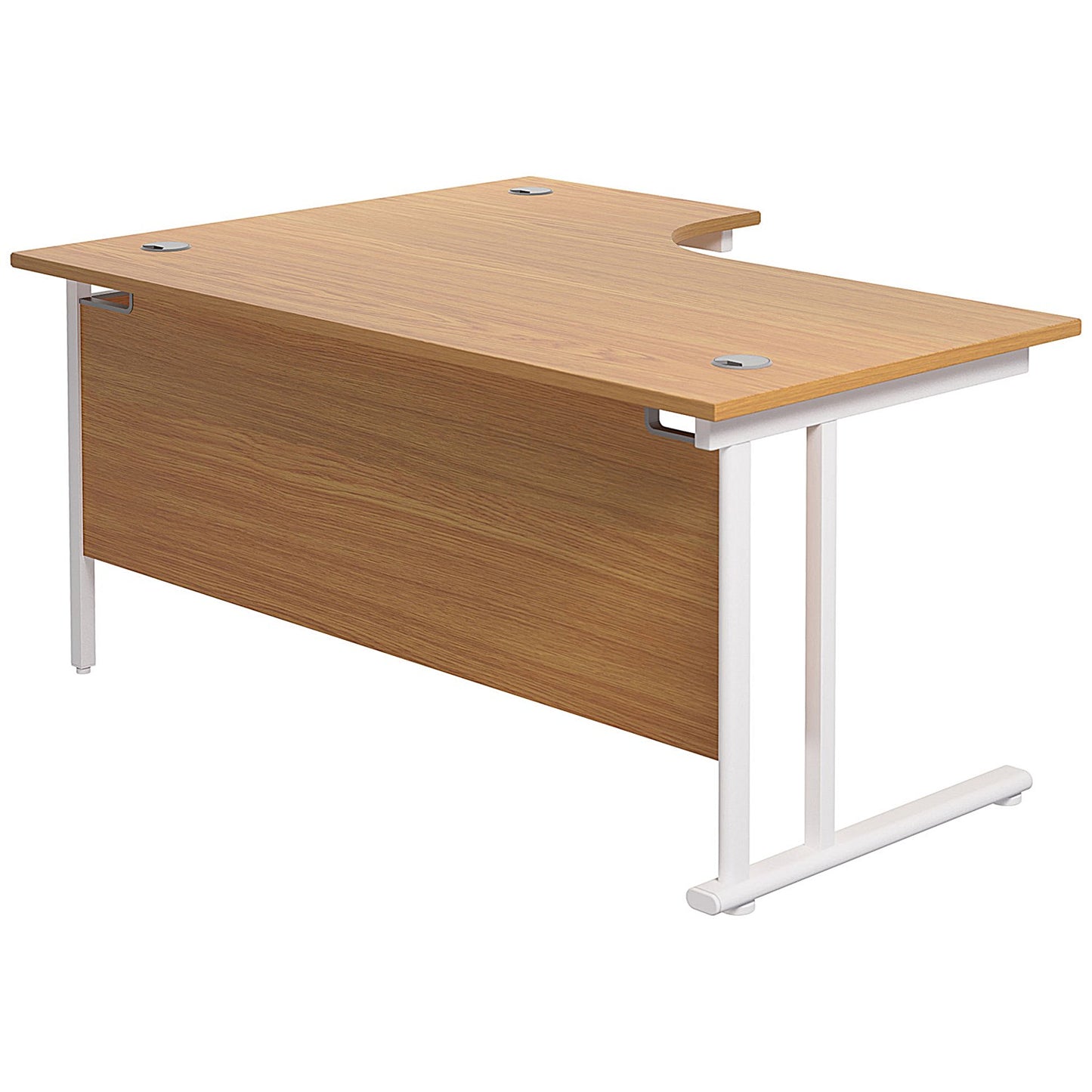 Jemini 1600mm Corner Desk, Right Hand, White Double Cantilever Legs, Oak