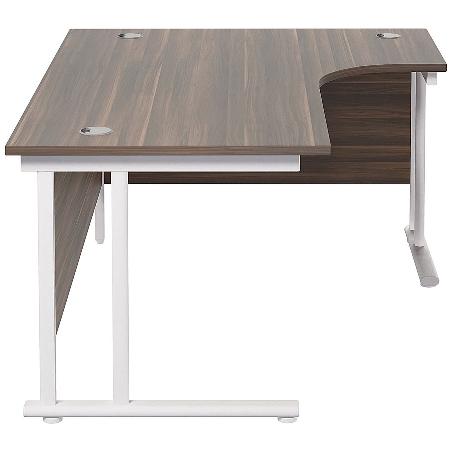 Jemini 1600mm Corner Desk, Right Hand, White Double Cantilever Legs, Walnut