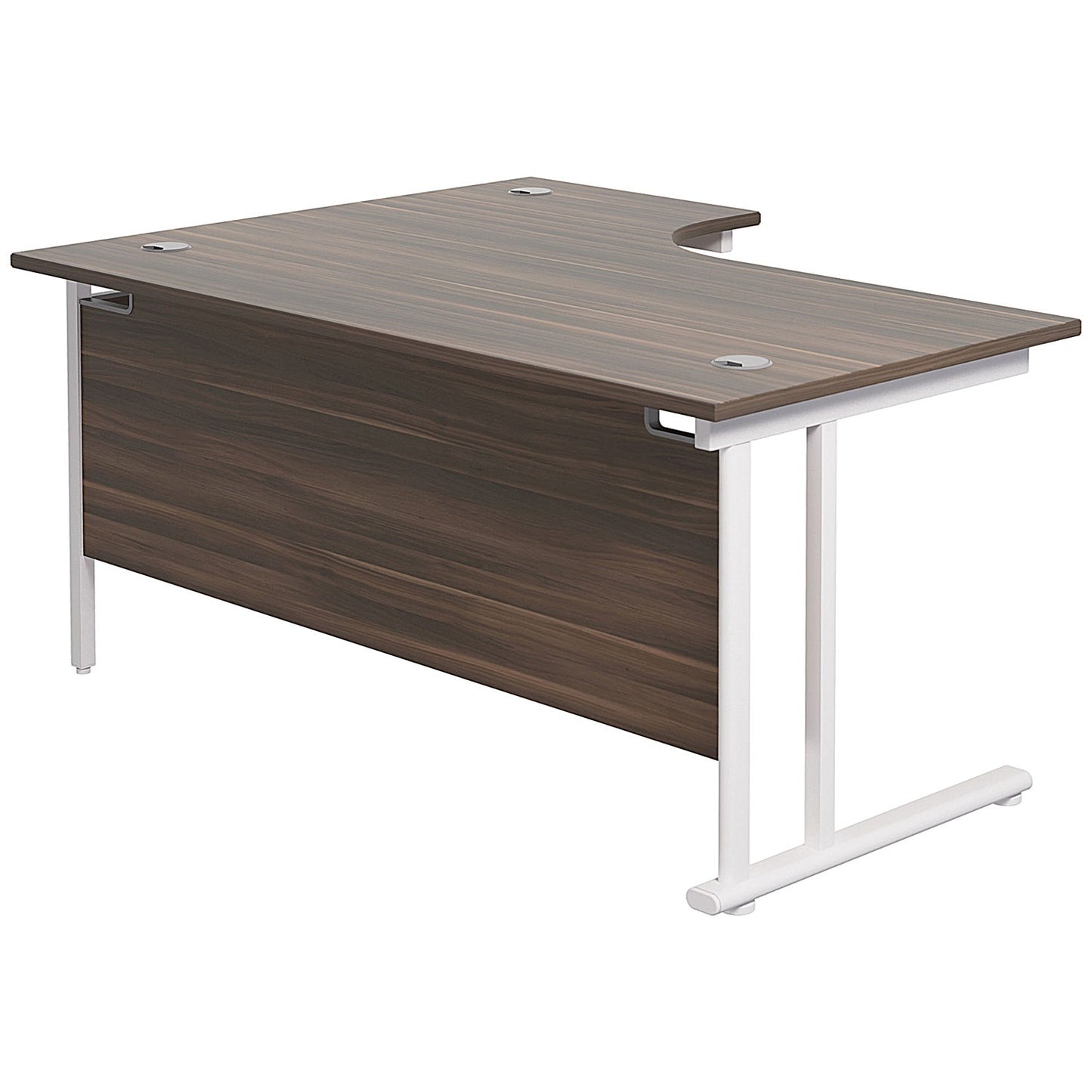 Jemini 1600mm Corner Desk, Right Hand, White Double Cantilever Legs, Walnut