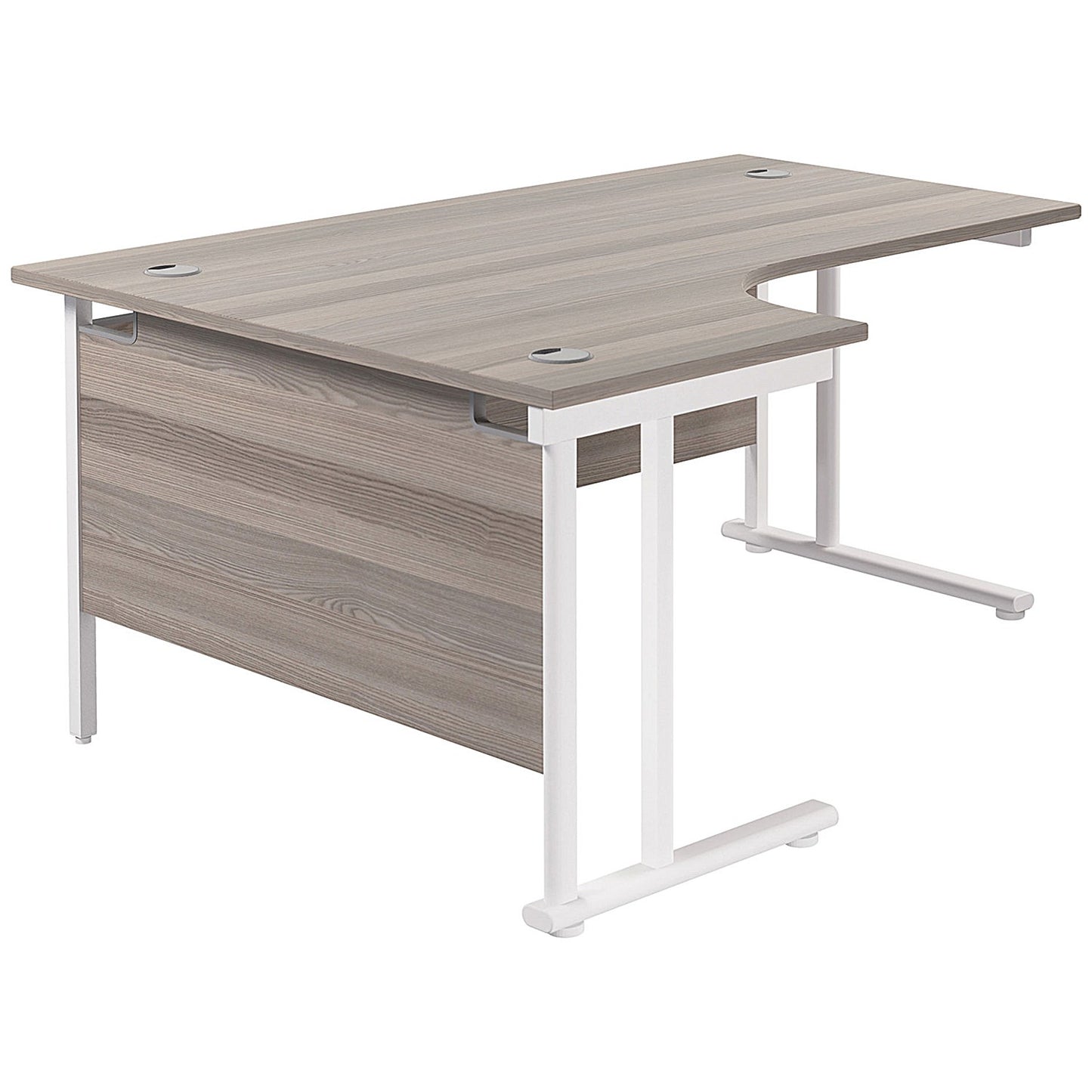Jemini 1800mm Corner Desk, Left Hand, White Double Cantilever Legs, Grey Oak