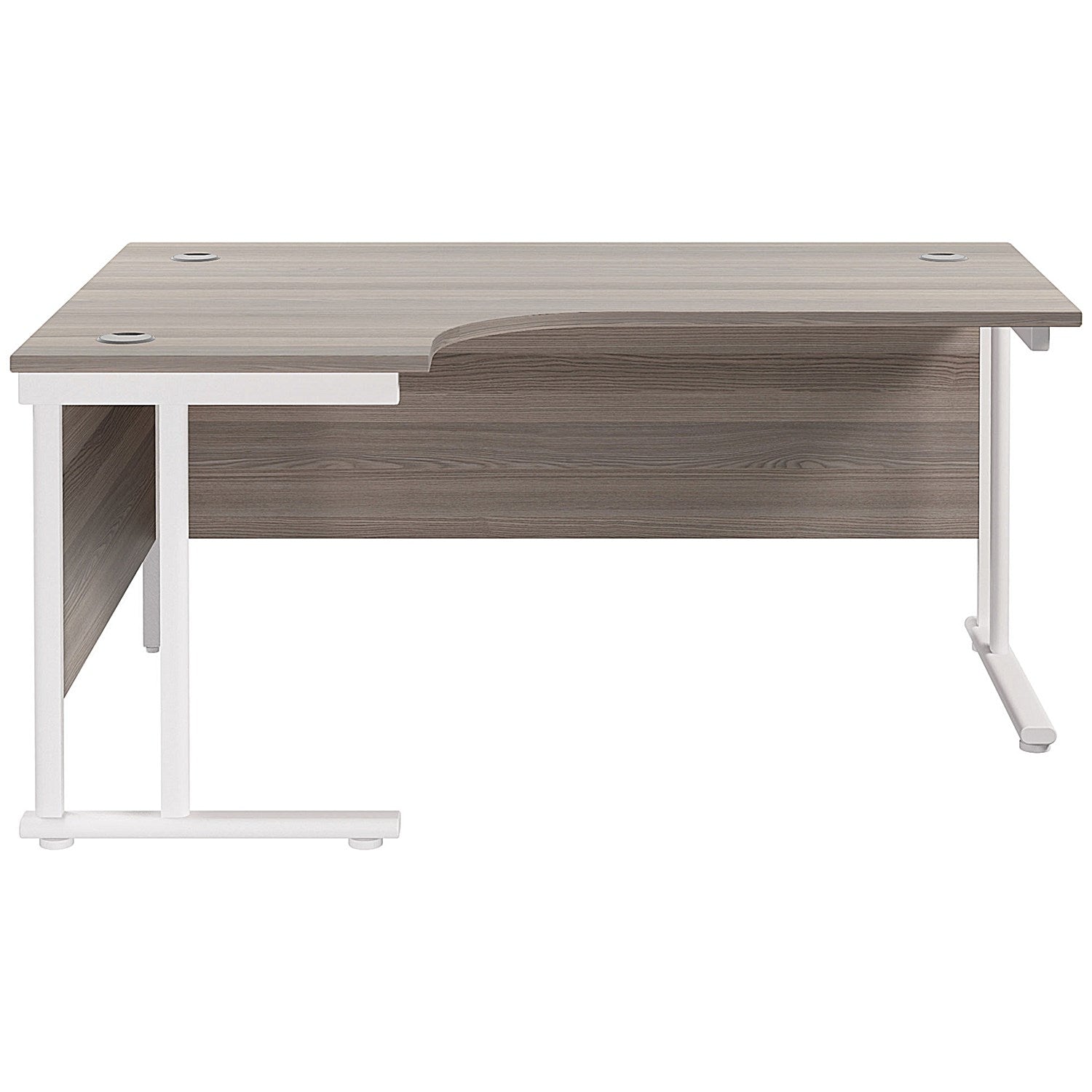 Jemini 1800mm Corner Desk, Left Hand, White Double Cantilever Legs, Grey Oak