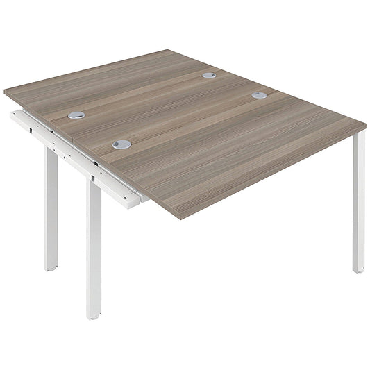 Jemini 2 Person Bench Desk Extension, Back to Back, 2 x 1200mm (800mm Deep), White Frame, Grey Oak Easy2Order : KF808619
