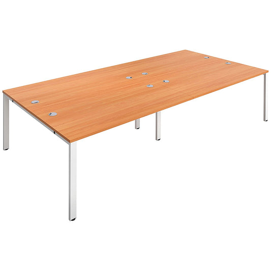 Jemini 4 Person Bench Desk, Back to Back, 4 x 1200mm (800mm Deep), White Frame, Beech Easy2Order : KF808725