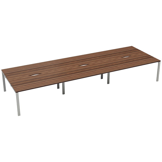 Jemini 6 Person Bench Desk, Back to Back, 6 x 1200mm (800mm Deep), White Frame, Walnut Easy2Order : KF808831