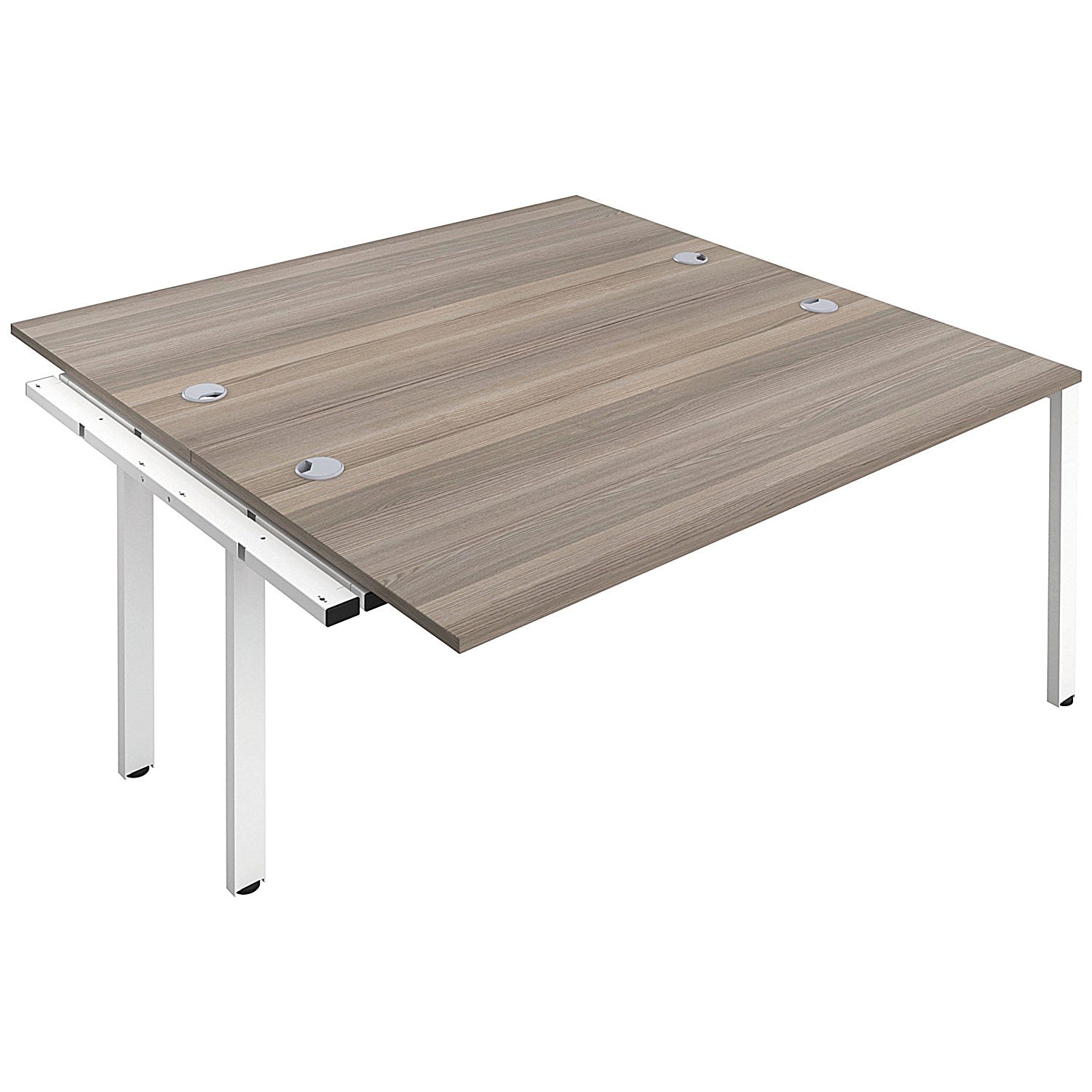 Jemini 2 Person Bench Desk Extension, Back to Back, 2 x 1400mm (800mm Deep), White Frame, Grey Oak Easy2Order : KF808978