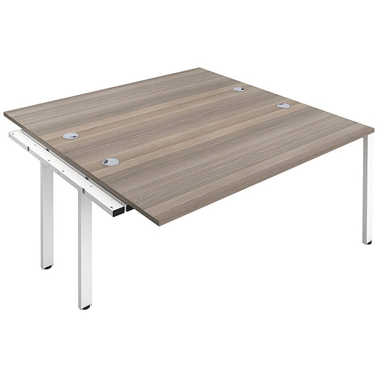Jemini 2 Person Bench Desk Extension, Back to Back, 2 x 1400mm (800mm Deep), White Frame, Grey Oak Easy2Order : KF808978