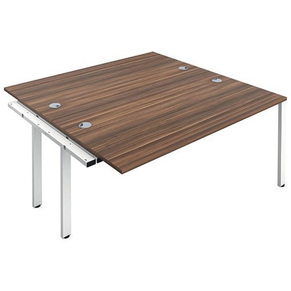 Jemini 2 Person Bench Desk Extension, Back to Back, 2 x 1400mm (800mm Deep), White Frame, Walnut Easy2Order : KF809012