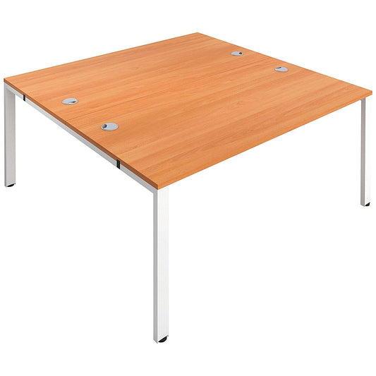Jemini 2 Person Bench Desk, Back to Back, 2 x 1400mm (800mm Deep), White Frame, Beech Easy2Order : KF809029