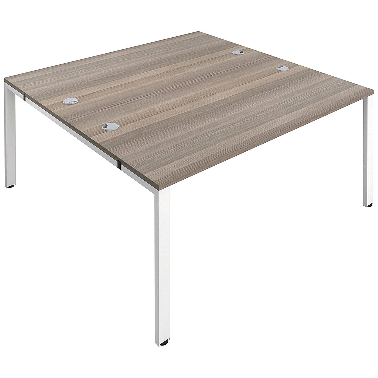 Jemini 2 Person Bench Desk, Back to Back, 2 x 1400mm (800mm Deep), White Frame, Grey Oak Easy2Order : KF809036