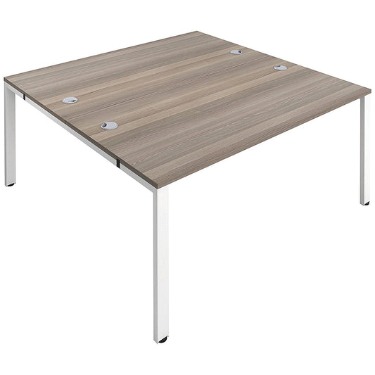 Jemini 2 Person Bench Desk, Back to Back, 2 x 1400mm (800mm Deep), White Frame, Grey Oak Easy2Order : KF809036