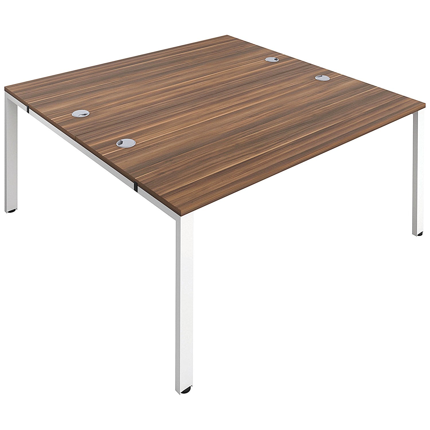 Jemini 2 Person Bench Desk, Back to Back, 2 x 1400mm (800mm Deep), White Frame, Walnut Easy2Order : KF809074