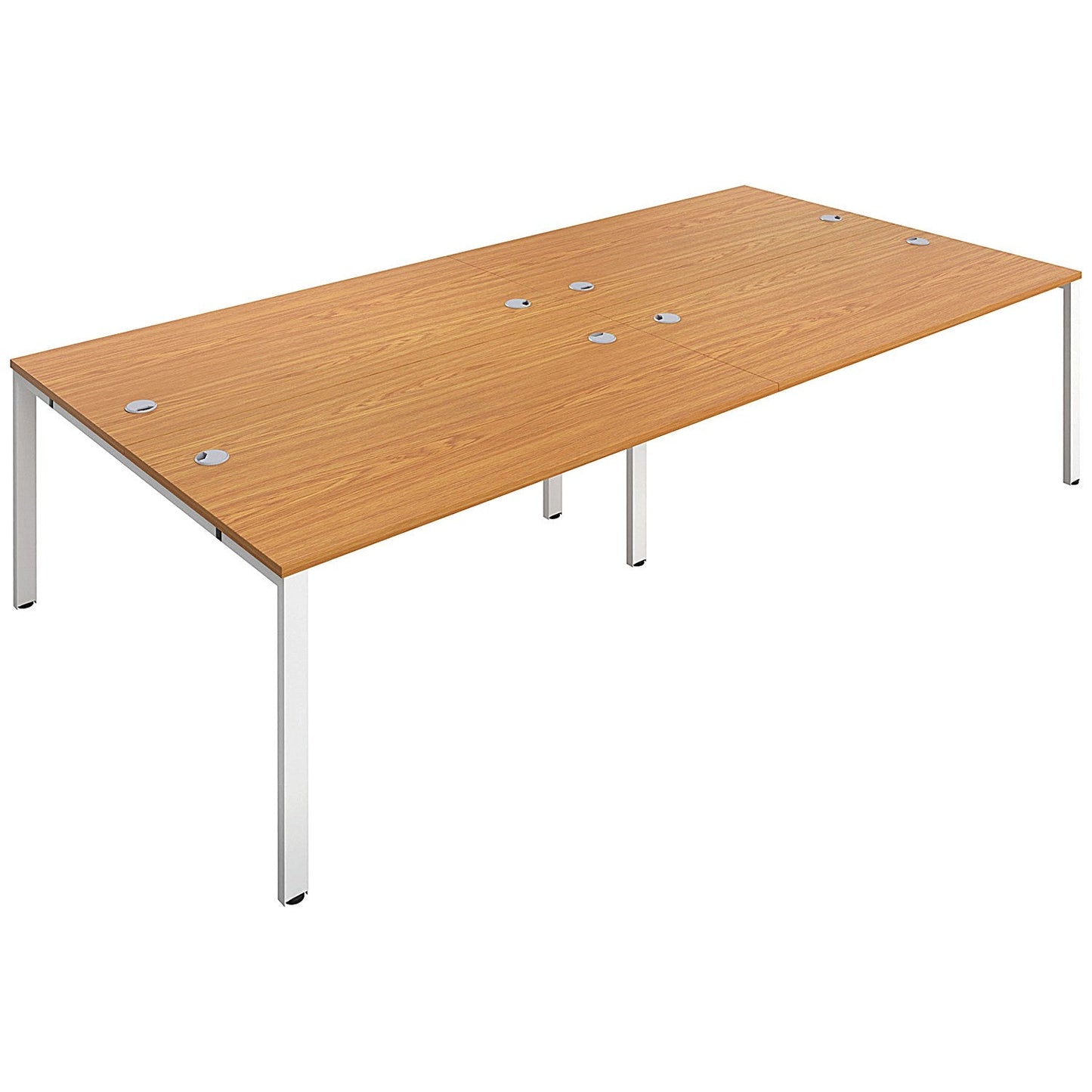 Jemini 4 Person Bench Desk, Back to Back, 4 x 1400mm (800mm Deep), White Frame, Oak Easy2Order : KF809104