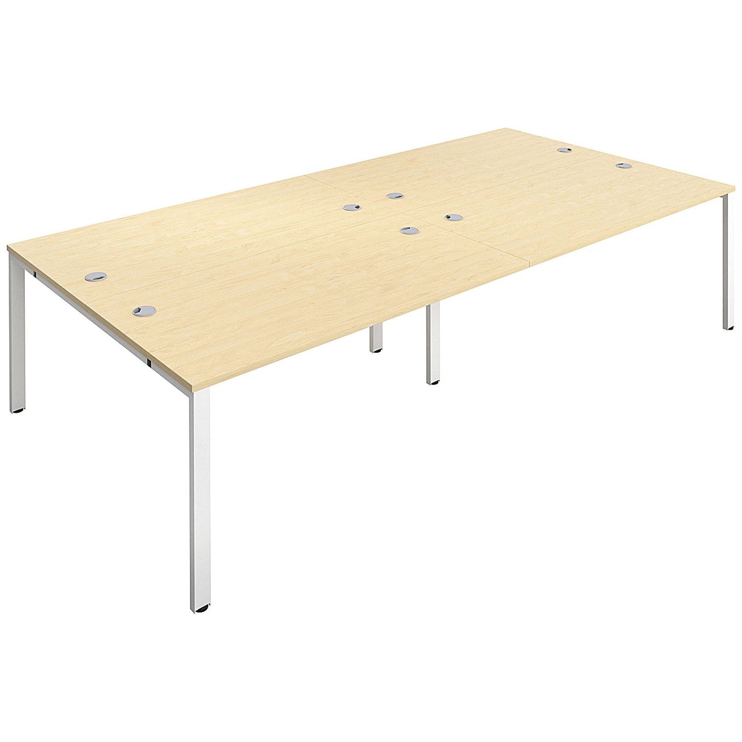 Jemini 4 Person Bench Desk, Back to Back, 4 x 1400mm (800mm Deep), White Frame, Maple Easy2Order : KF809128