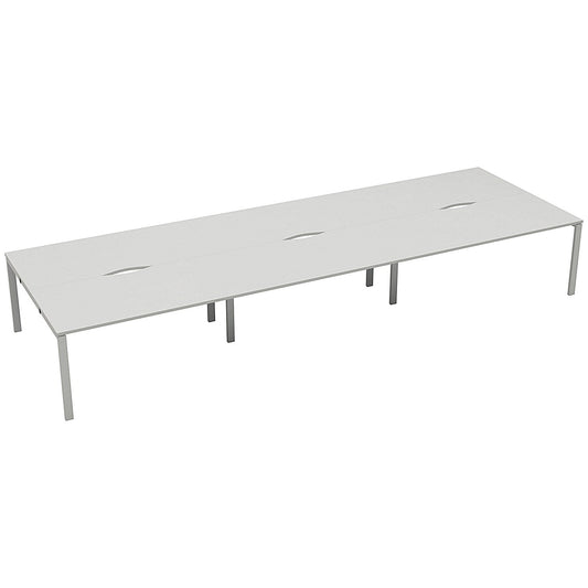 Jemini 6 Person Bench Desk, Back to Back, 6 x 1400mm (800mm Deep), White Frame, White Easy2Order : KF809173